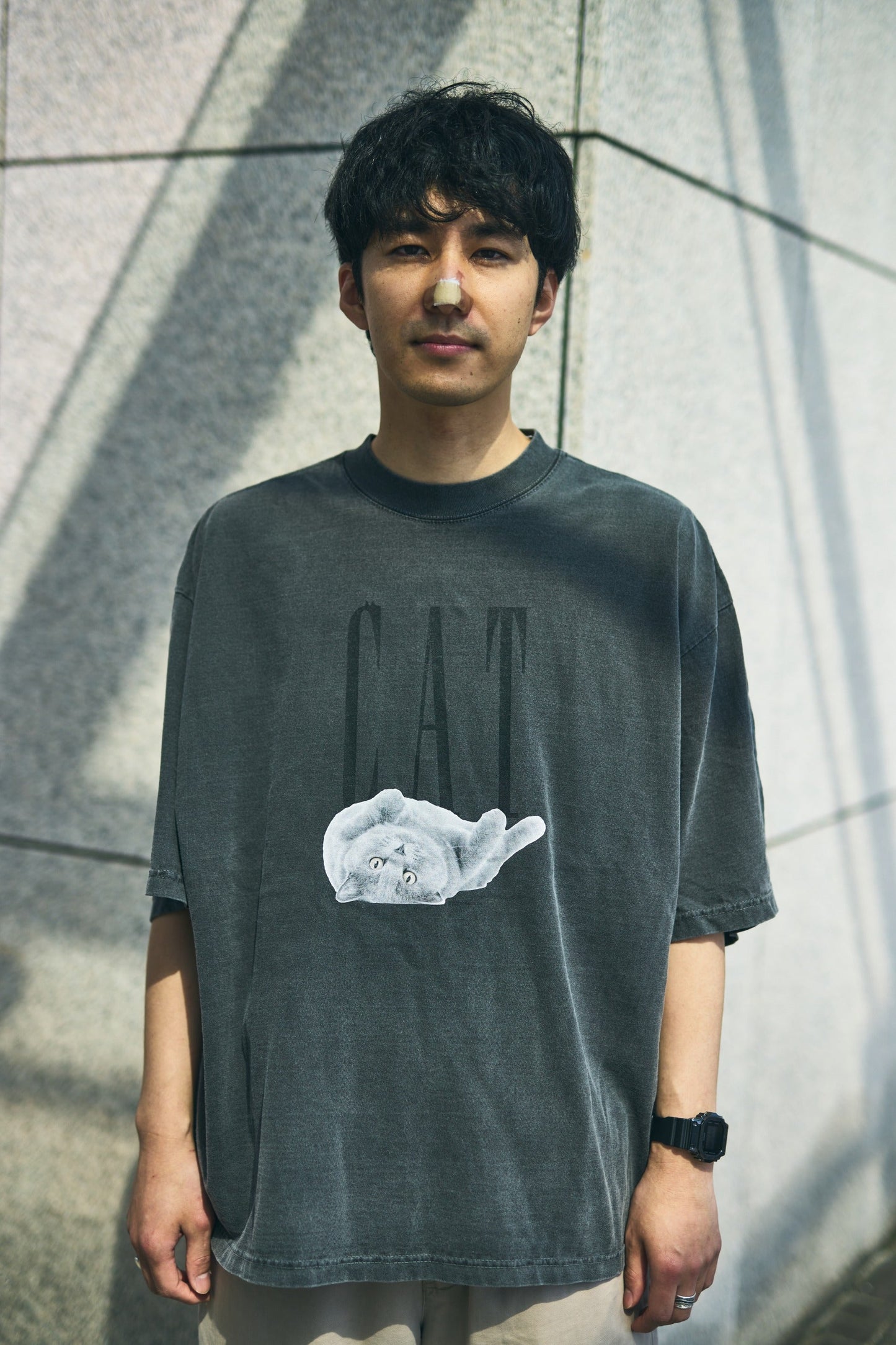 【CAT】Cat Printed Crew T-shirts -Russian Blue (ヘビーウェイト&ビッグシルエット) c013