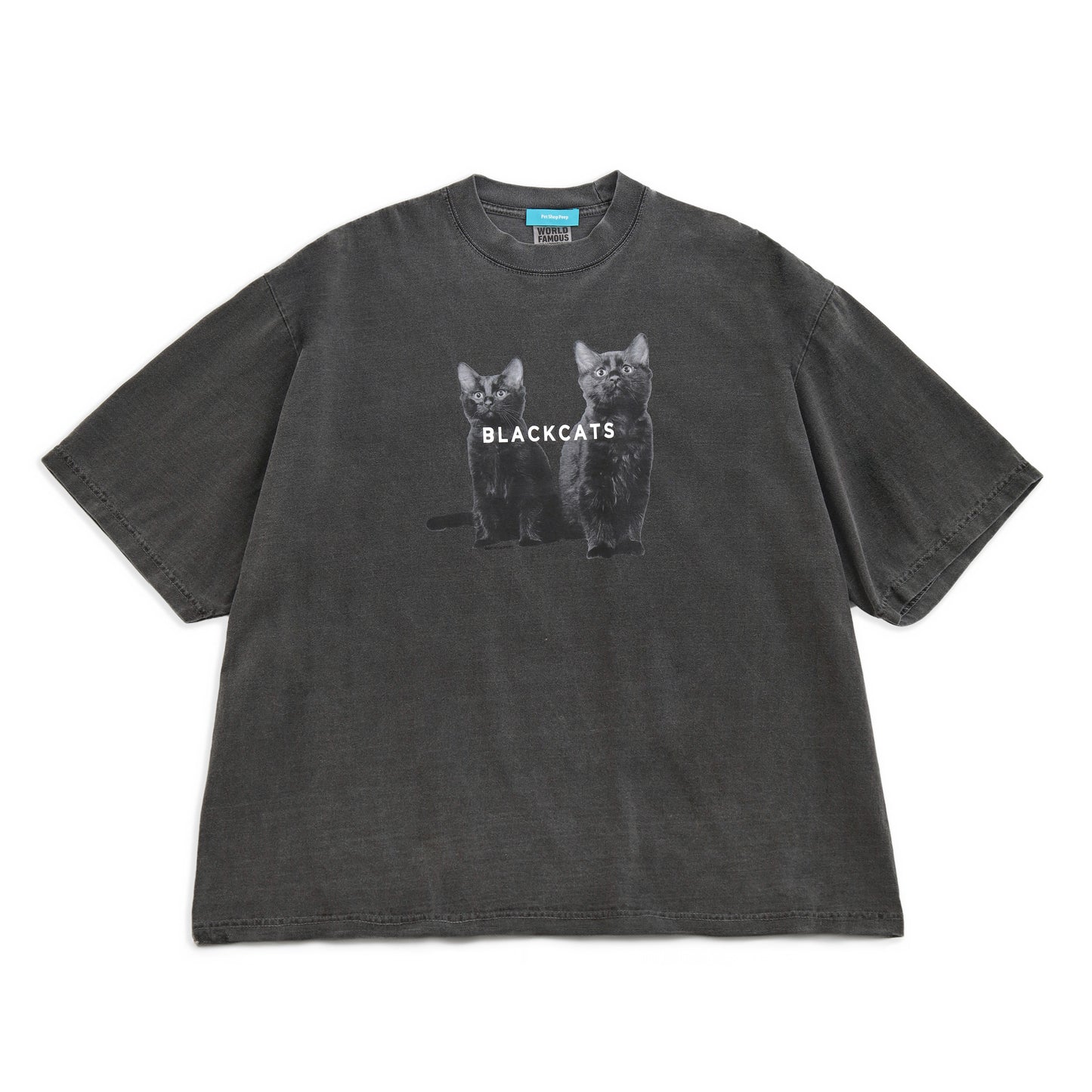 【Black cat】Cat Printed Crew T-shirts(ヘビーウェイト&ビッグシルエット) c008