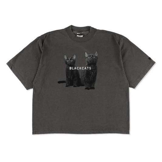 【Black cat】Cat Printed Crew T-shirts